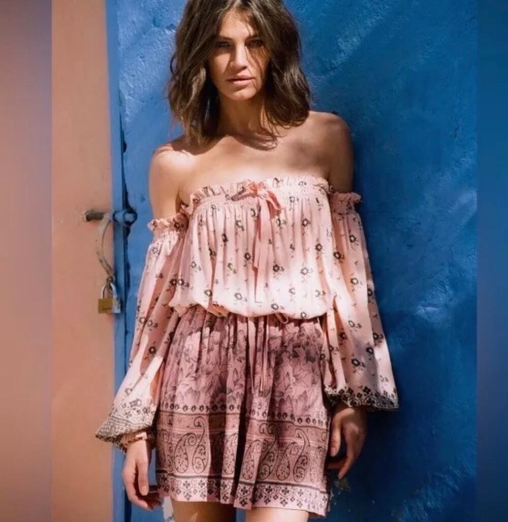SPELL Lionheart Mini Dress Off the Shoulder Floral Paisley Size Medium NEW